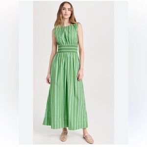 Faithfull The Brand Cira Green Striped Organic Cotton Smocked Maxi Dress - 8